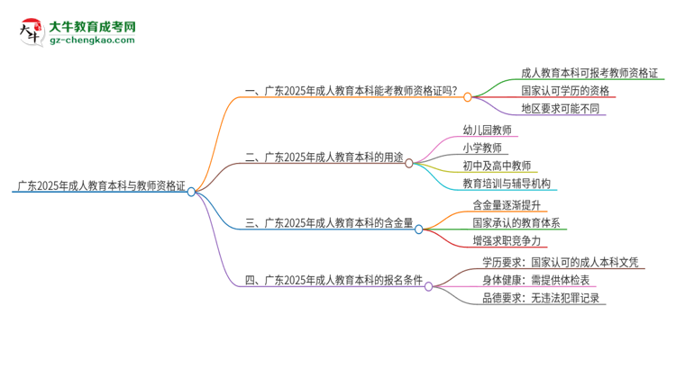 廣東2025年成人教育本科能考教師資格證嗎？思維導(dǎo)圖