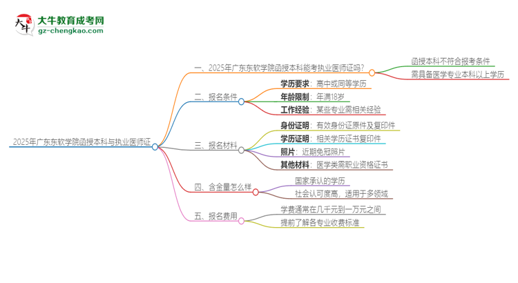 2025年廣東東軟學(xué)院函授本科學(xué)歷能考執(zhí)業(yè)醫(yī)師證嗎？思維導(dǎo)圖