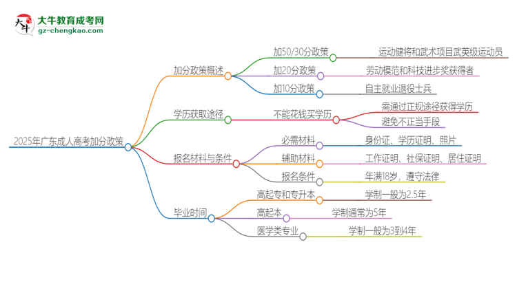 2025年廣東成考有什么政策能加分？思維導(dǎo)圖