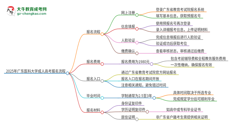 2025年廣東醫(yī)科大學成人高考報名流程是什么？思維導圖