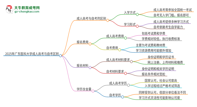 2025年廣東醫(yī)科大學(xué)成人高考和自考有什么不一樣思維導(dǎo)圖