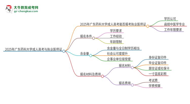 2025年廣東藥科大學(xué)的成人高考學(xué)歷能報(bào)考執(zhí)業(yè)醫(yī)師證嗎？思維導(dǎo)圖