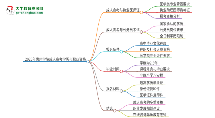 2025年惠州學(xué)院的成人高考學(xué)歷能報(bào)考執(zhí)業(yè)醫(yī)師證嗎？思維導(dǎo)圖