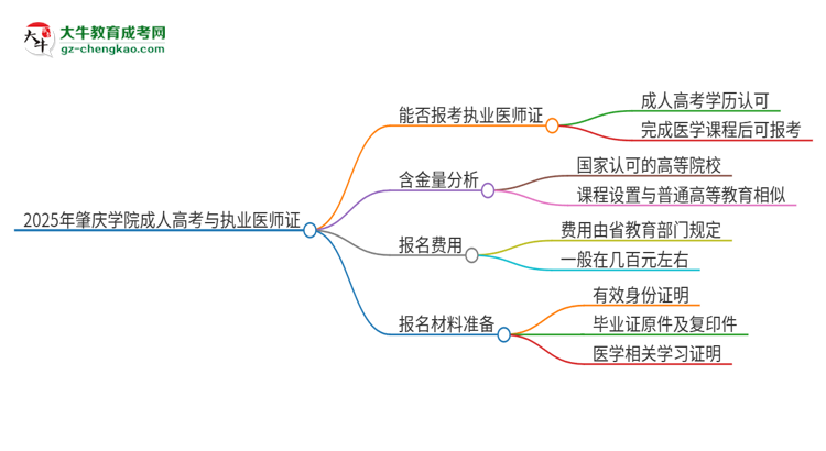 2025年肇慶學院的成人高考學歷能報考執(zhí)業(yè)醫(yī)師證嗎？思維導圖