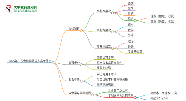 2025年廣東金融學(xué)院成人高考入學(xué)考試考幾科？思維導(dǎo)圖