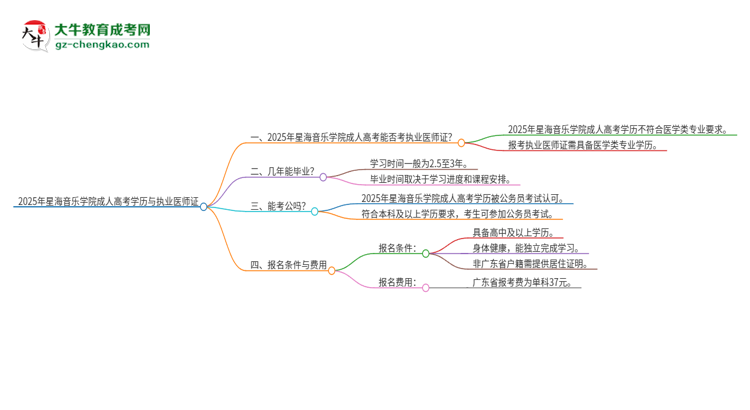 2025年星海音樂學院的成人高考學歷能報考執(zhí)業(yè)醫(yī)師證嗎？思維導圖