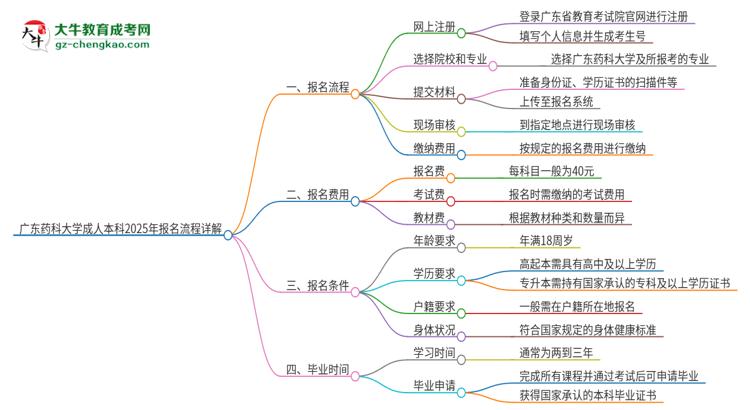 廣東藥科大學(xué)成人本科2025年報(bào)名流程詳解思維導(dǎo)圖