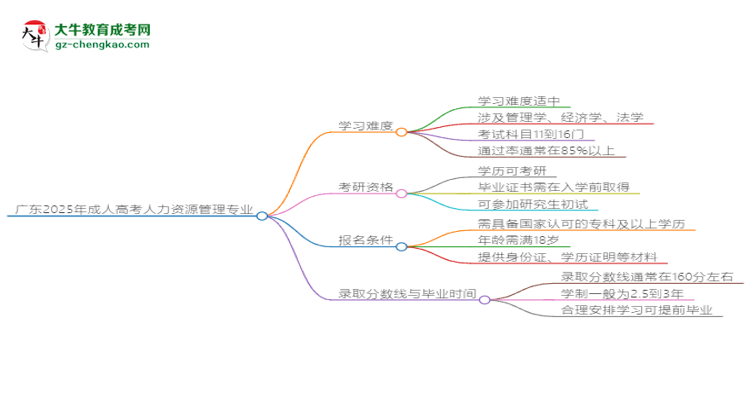 廣東2025年成人高考人力資源管理專業(yè)能考研究生嗎？思維導圖