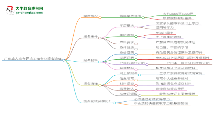 廣東成人高考環(huán)境工程專業(yè)2025年報(bào)名流程思維導(dǎo)圖