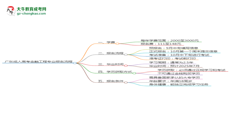 廣東成人高考金融工程專業(yè)2025年報名流程思維導(dǎo)圖