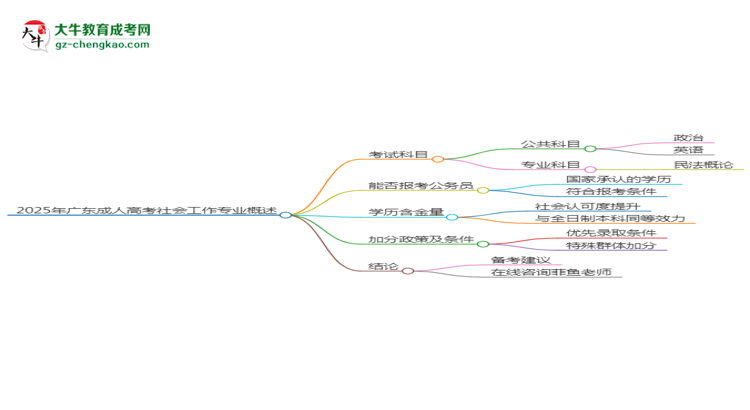 2025年廣東成人高考社會(huì)工作專業(yè)最新加分政策及條件思維導(dǎo)圖