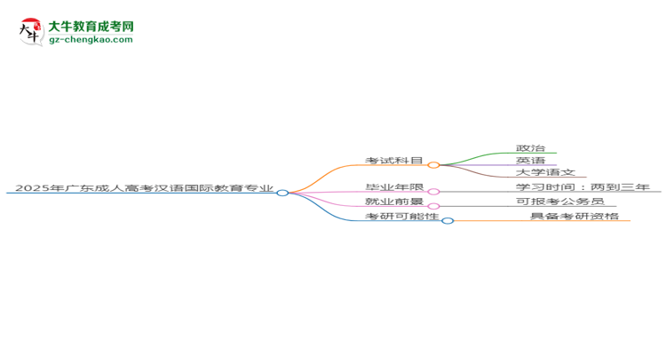 2025年廣東成人高考漢語(yǔ)國(guó)際教育專業(yè)入學(xué)考試科目有哪些？思維導(dǎo)圖