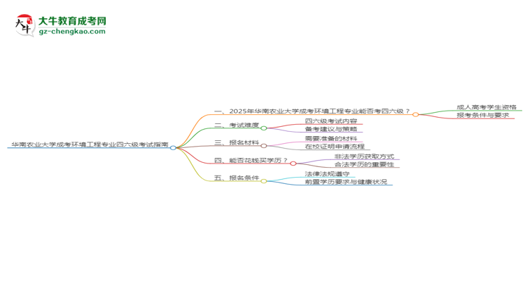 華南農(nóng)業(yè)大學2025年成考環(huán)境工程專業(yè)生可不可以考四六級？思維導圖