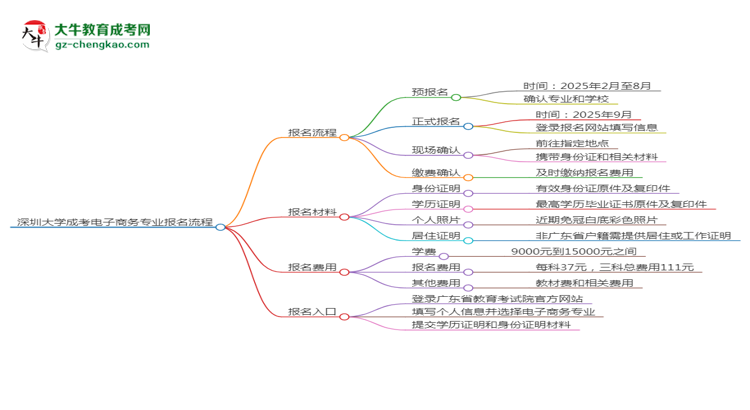 深圳大學(xué)成考電子商務(wù)專(zhuān)業(yè)2025年報(bào)名流程思維導(dǎo)圖