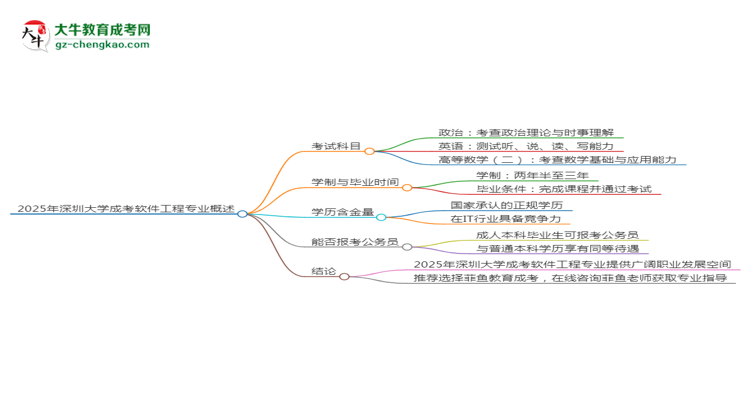 2025年深圳大學(xué)成考軟件工程專業(yè)入學(xué)考試科目有哪些？思維導(dǎo)圖