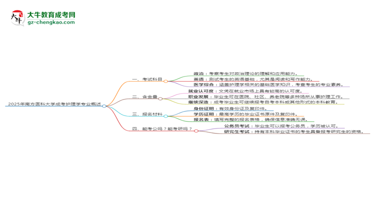 2025年南方醫(yī)科大學成考護理學專業(yè)入學考試科目有哪些？思維導圖