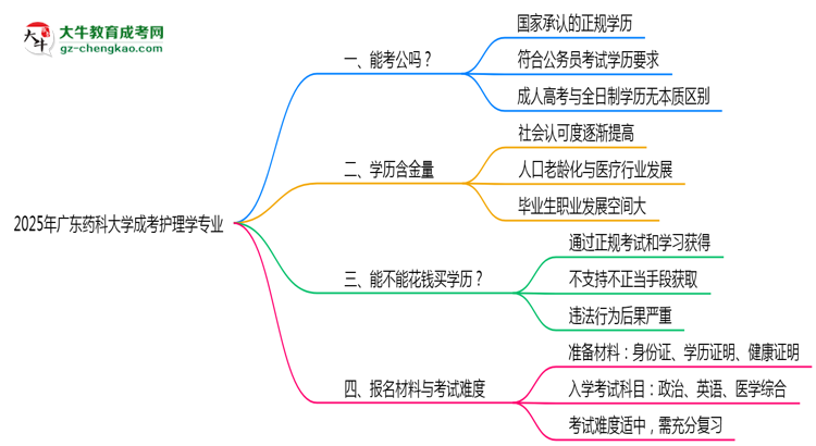 廣東藥科大學2025年成考護理學專業(yè)學歷能考公嗎？思維導圖