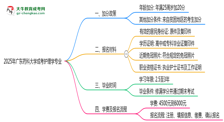 2025年廣東藥科大學(xué)成考護理學(xué)專業(yè)最新加分政策及條件思維導(dǎo)圖