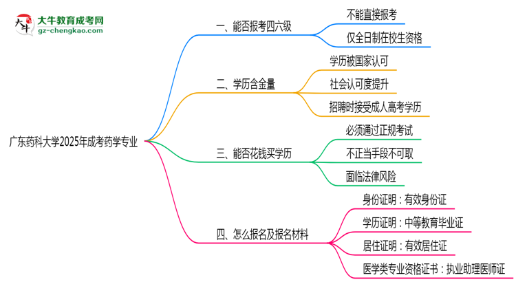 廣東藥科大學(xué)2025年成考藥學(xué)專業(yè)生可不可以考四六級？思維導(dǎo)圖