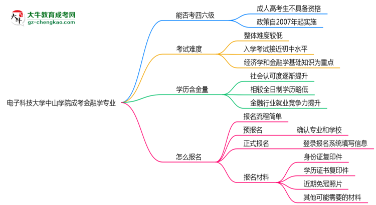 電子科技大學(xué)中山學(xué)院2025年成考金融學(xué)專業(yè)生可不可以考四六級？思維導(dǎo)圖