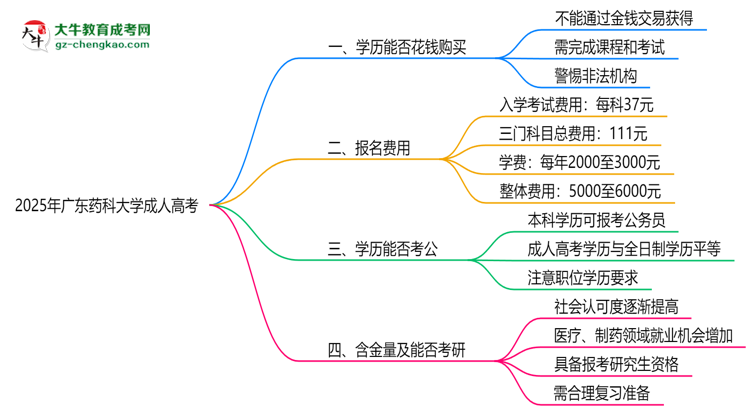 2025年廣東藥科大學(xué)成人高考學(xué)歷花錢能買到嗎？思維導(dǎo)圖