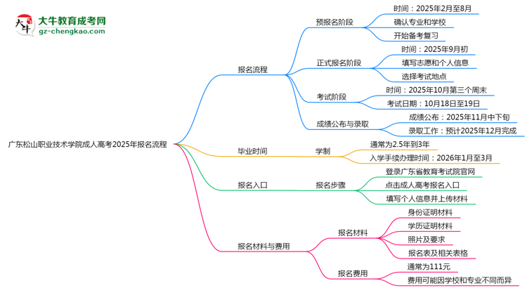 廣東松山職業(yè)技術(shù)學(xué)院成人高考2025年報名流程思維導(dǎo)圖