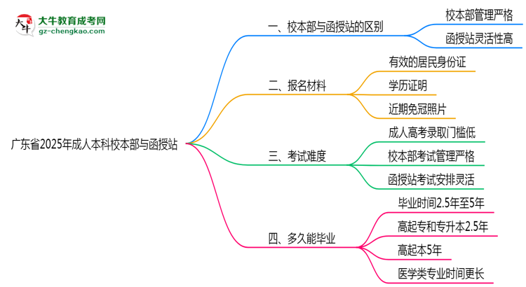 廣東省2025年成人本科校本部和函授站哪個(gè)更好？思維導(dǎo)圖