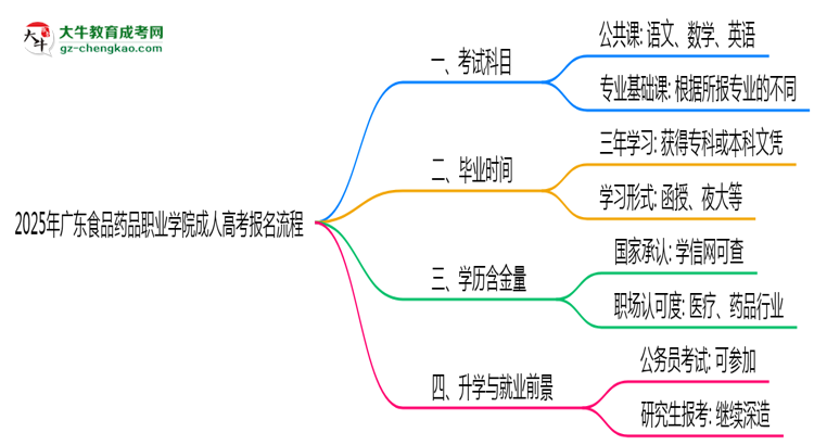 廣東食品藥品職業(yè)學(xué)院成人高考2025年報名流程思維導(dǎo)圖