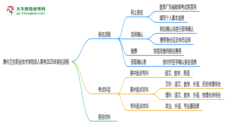 惠州衛(wèi)生職業(yè)技術(shù)學(xué)院成人高考2025年報(bào)名流程思維導(dǎo)圖