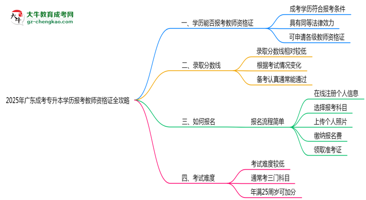 2025年廣東成考專升本學(xué)歷報考教師資格證全攻略思維導(dǎo)圖