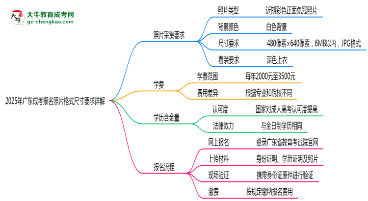 2025年廣東成考報名照片格式尺寸要求詳解思維導圖