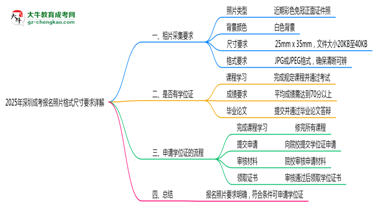 2025年深圳成考報名照片格式尺寸要求詳解思維導(dǎo)圖