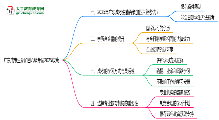 廣東成考生參加四六級考試2025政策思維導(dǎo)圖