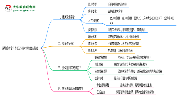 深圳成考專升本2025照片規(guī)格官方標準思維導圖