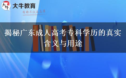 揭秘廣東成人高考?？茖W歷的真實含義與用途